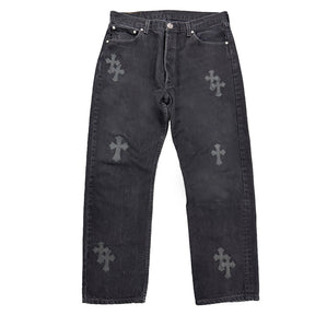 Chrome Hearts Levis 501 Black Cross Patch Jeans