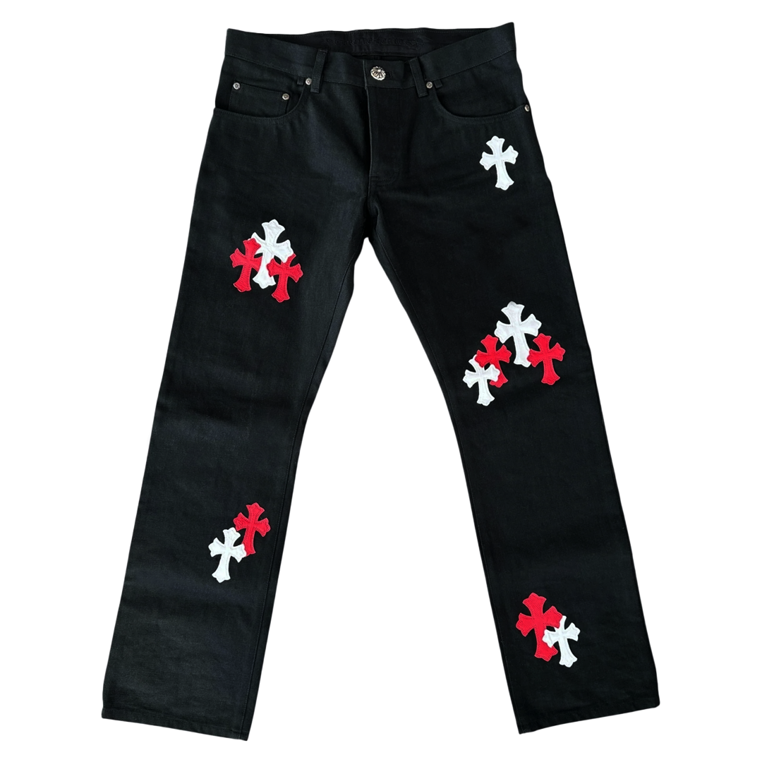 Chrome Hearts White/Red Cross Patch Jeans