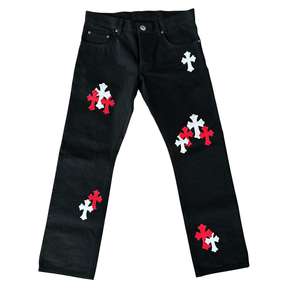 Chrome Hearts White/Red Cross Patch Jeans