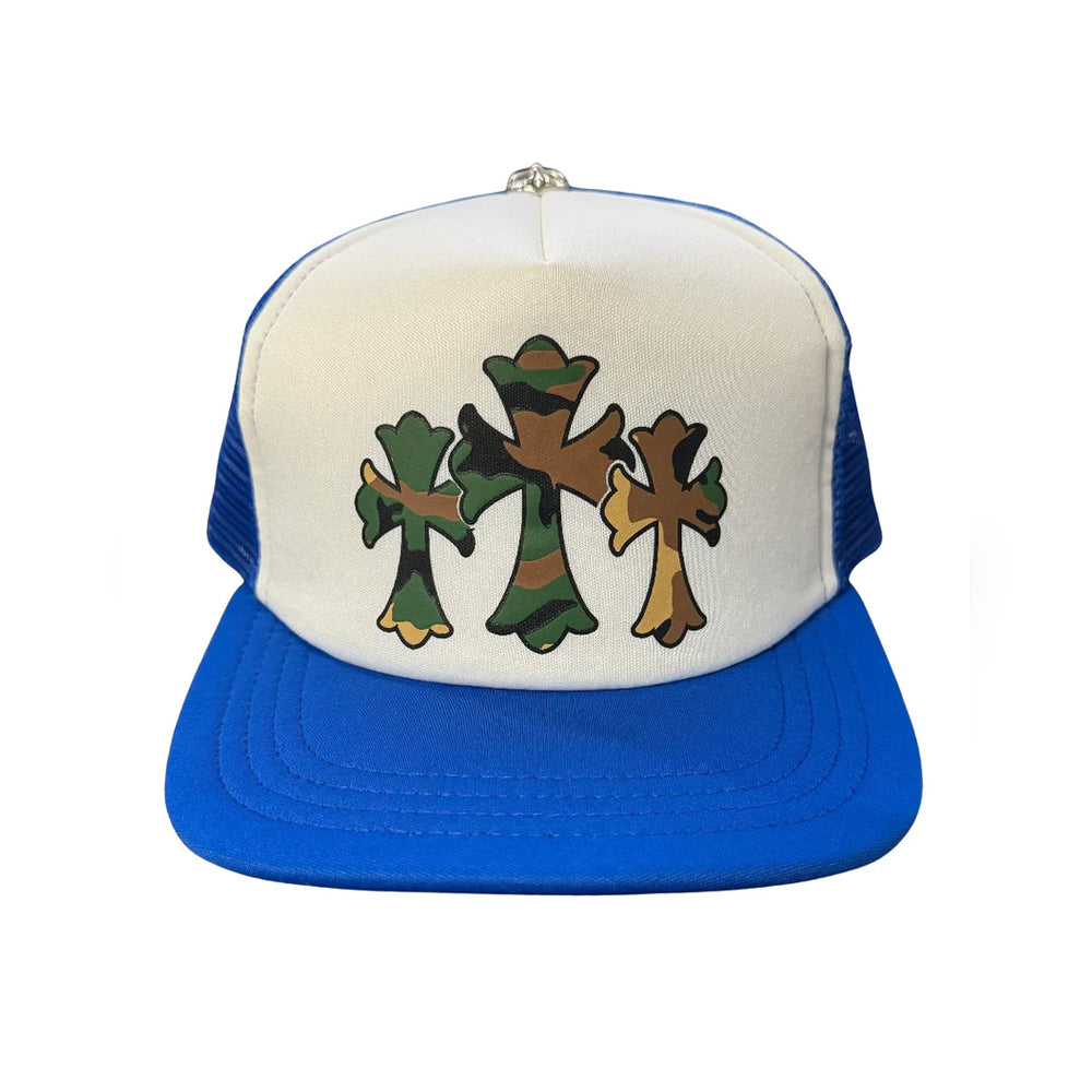 Chrome Hearts Camo Triple Cross Trucker Hat Blue Kenshi Toronto