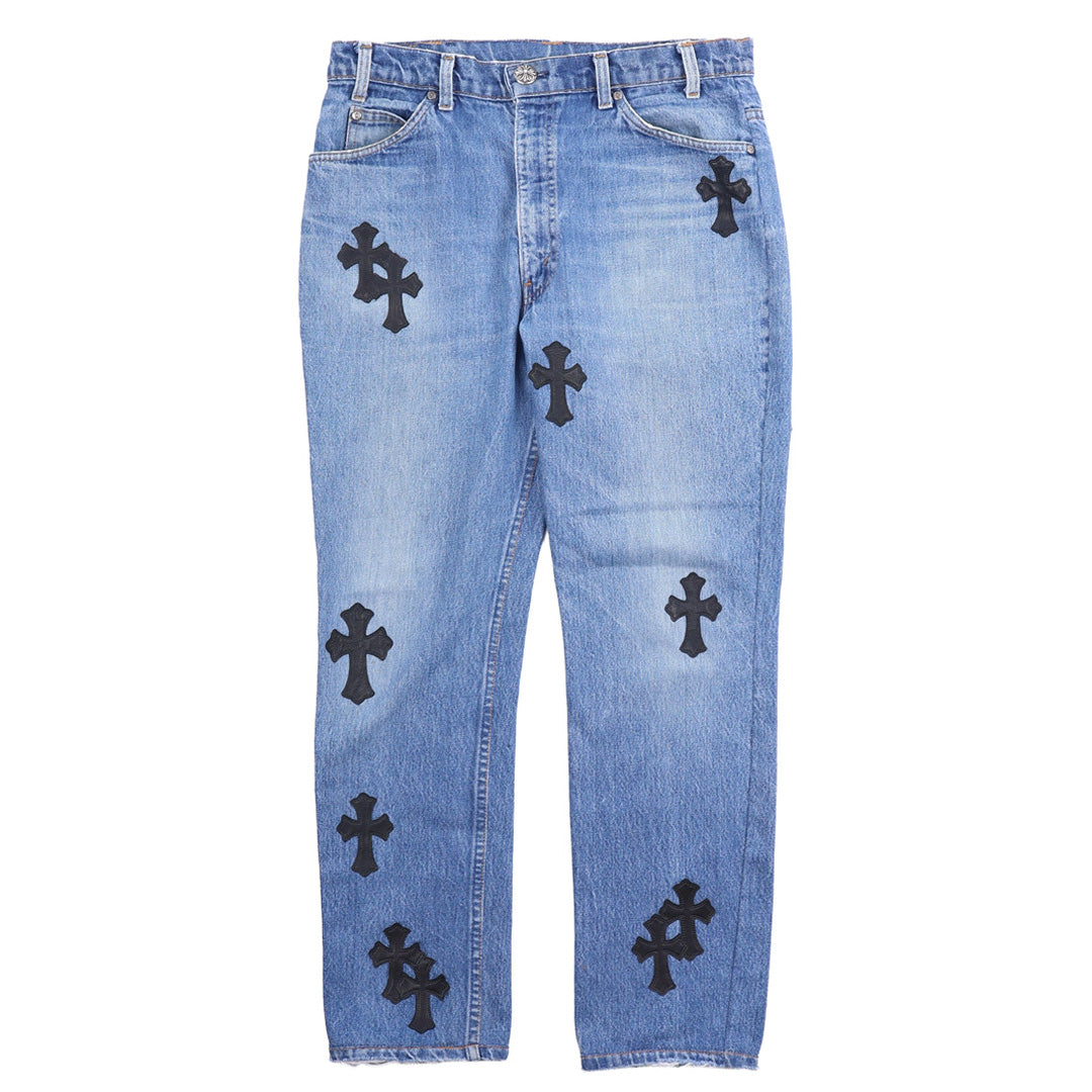 Chrome Hearts Levis Orange Tab 505 Light Wash Cross Patch Jeans