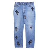 Chrome Hearts Levis Orange Tab 505 Light Wash Cross Patch Jeans