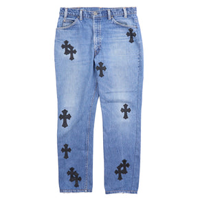 Chrome Hearts Levis Orange Tab 505 Light Wash Cross Patch Jeans