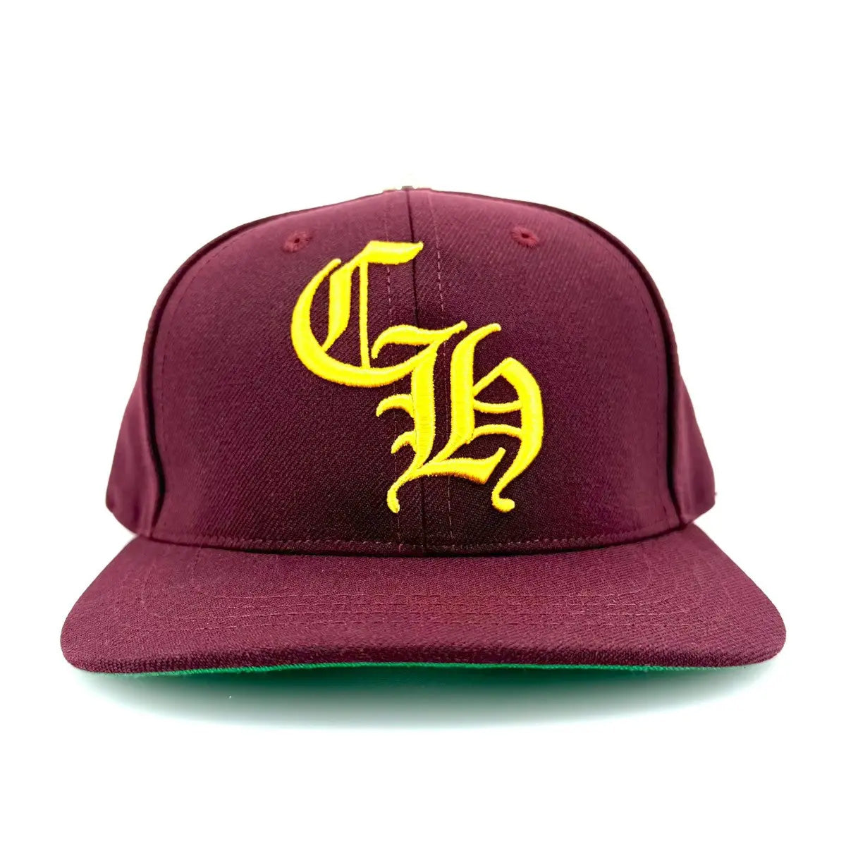 Chrome Hearts Embroidered CH Logo Baseball Hat Burgundy Gold