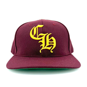 Chrome Hearts Embroidered CH Logo Baseball Hat Burgundy Gold