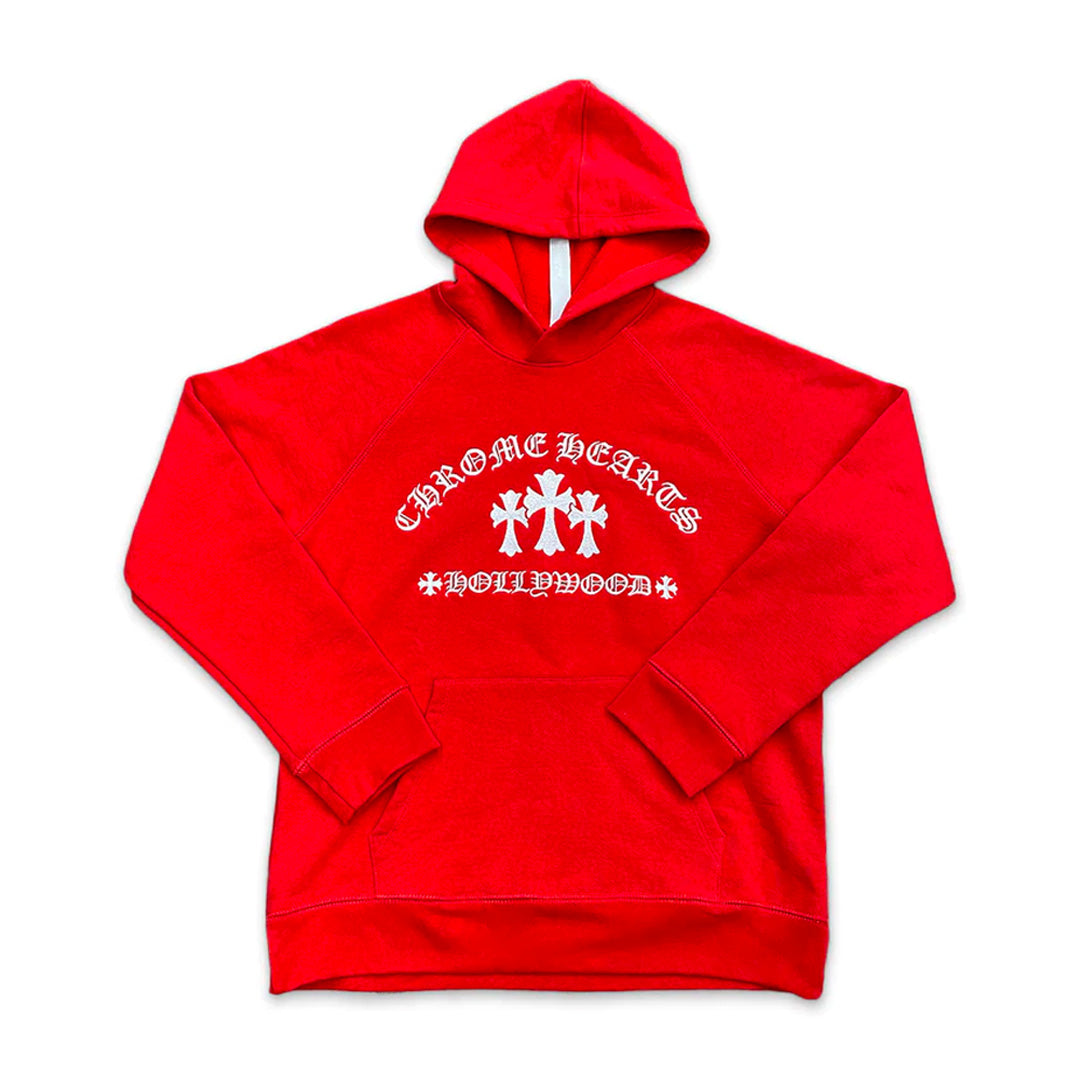 Chrome Hearts Triple Cross Embroidery Hoodie Red