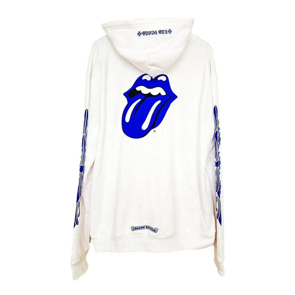 Chrome Hearts Rolling Stones Floral Zip Up Hoodie White/Blue Kenshi
