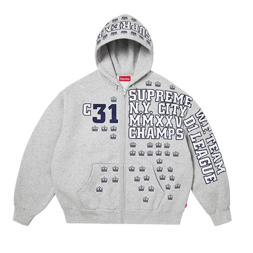 Supreme League Champs Zip Up Hoodie Grey