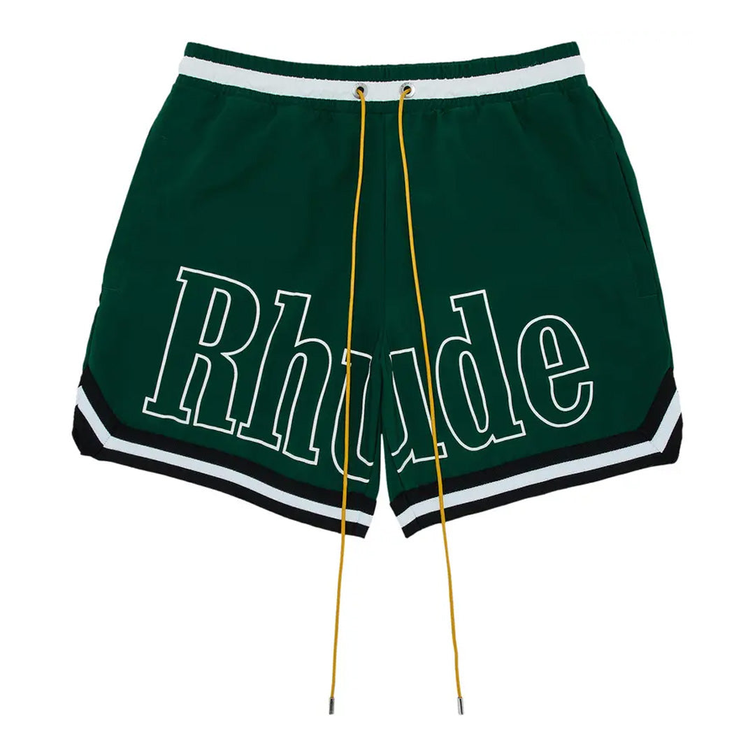 Rhude Logo Basketball Swim Shorts Forest Green