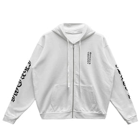 Chrome Hearts Vertical Logo Zip Up Hoodie White Black