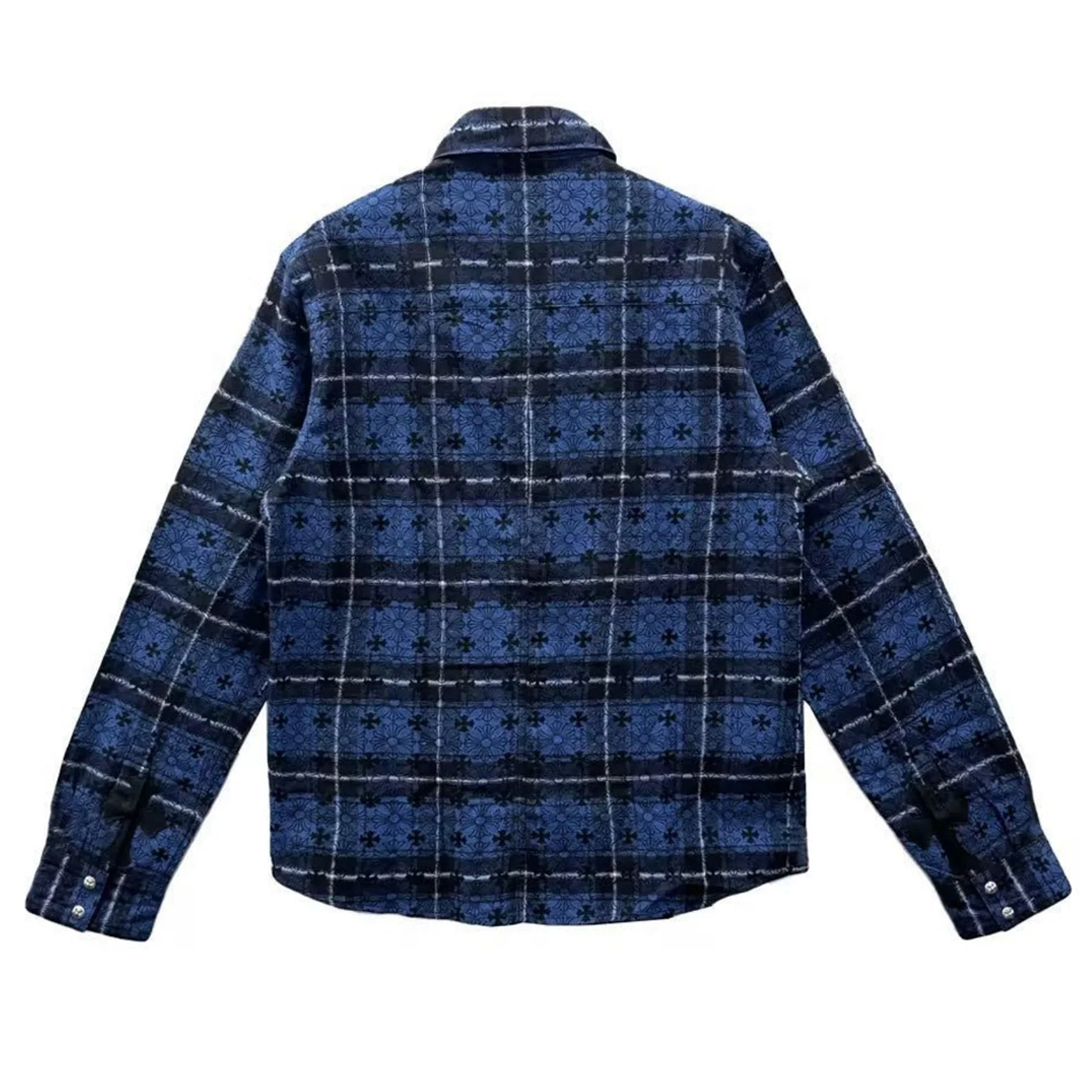 Chrome Hearts Loose End Monogram Flannel Shirt Blue