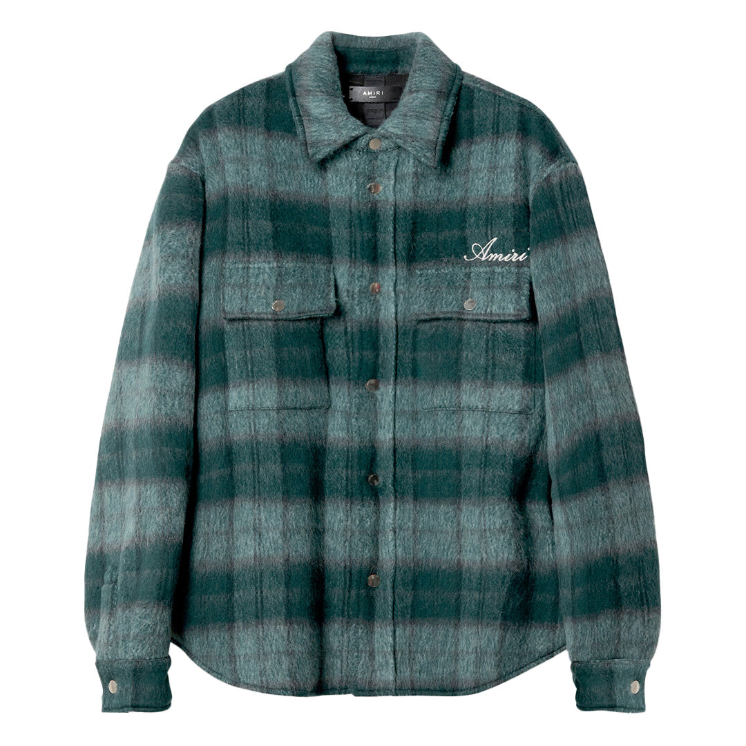 Amiri Brush Plaid Overshirt Green