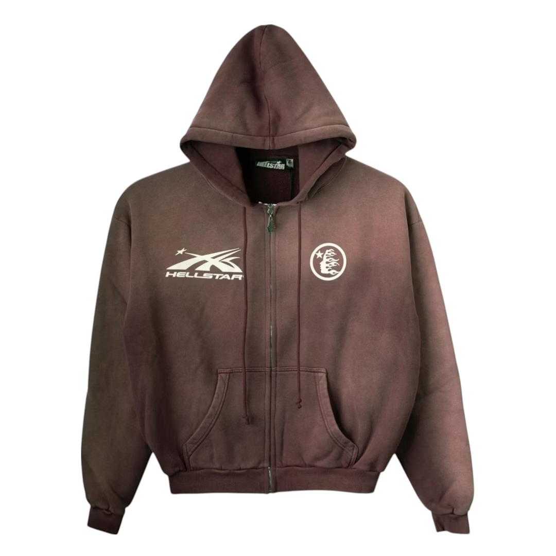 Hellstar Sports Zip Up Hoodie Brown