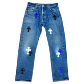 Chrome Hearts Levis 501 Cross Patch Pants Black Blue White