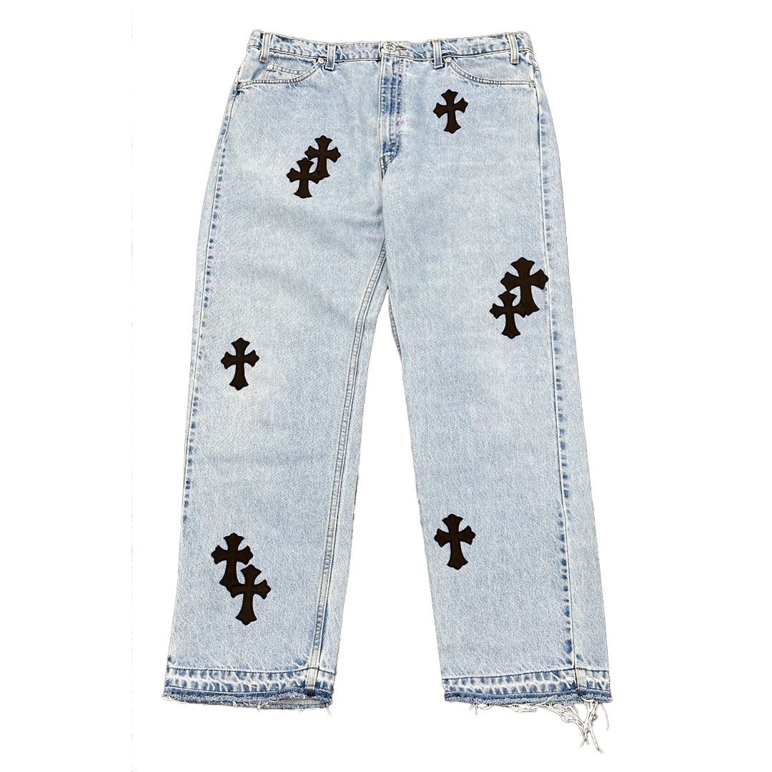 Chrome Hearts Black Patch Blue Denim Jeans