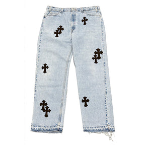 Chrome Hearts Black Patch Blue Denim Jeans