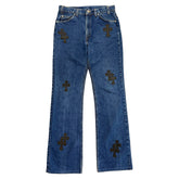 Chrome Hearts Blue Denim Black Cross Patch Jeans