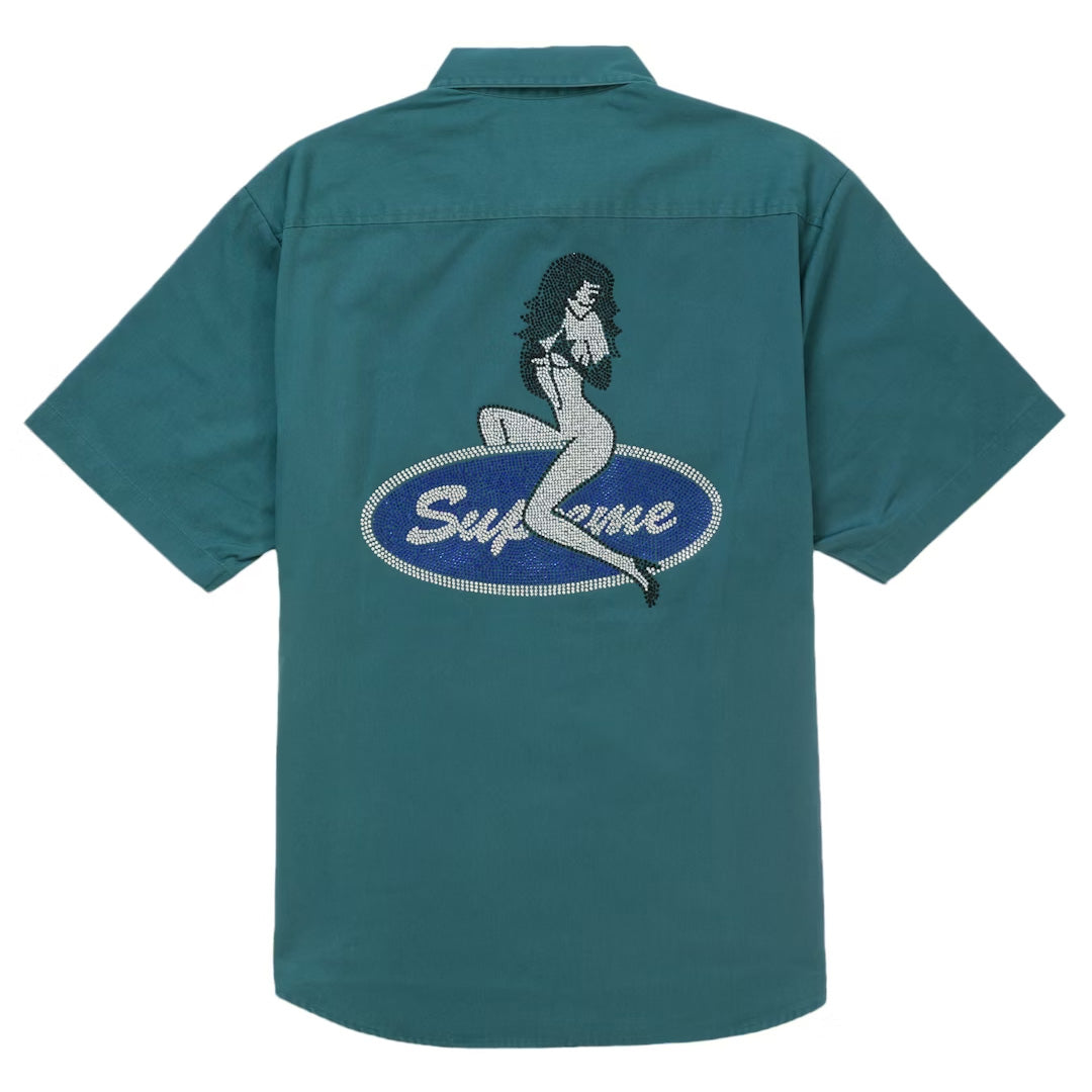 Supreme Rhinestone Pin Up S/S Work Shirt Green