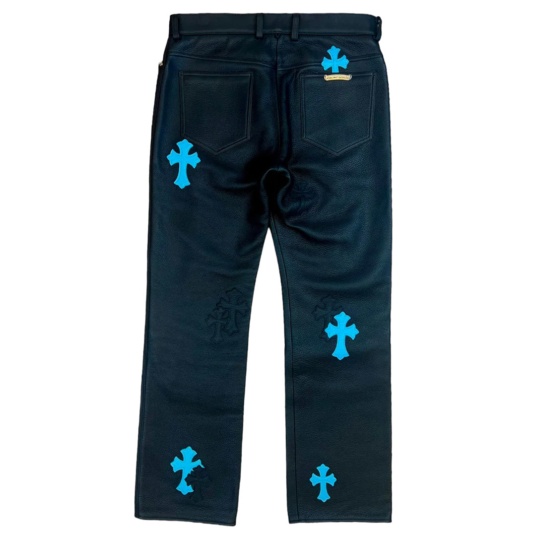 Chrome Hearts Cross Patch Leather Pants Black Blue