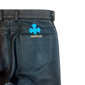 Chrome Hearts Cross Patch Leather Pants Black Blue