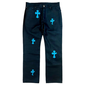 Chrome Hearts Cross Patch Leather Pants Black Blue