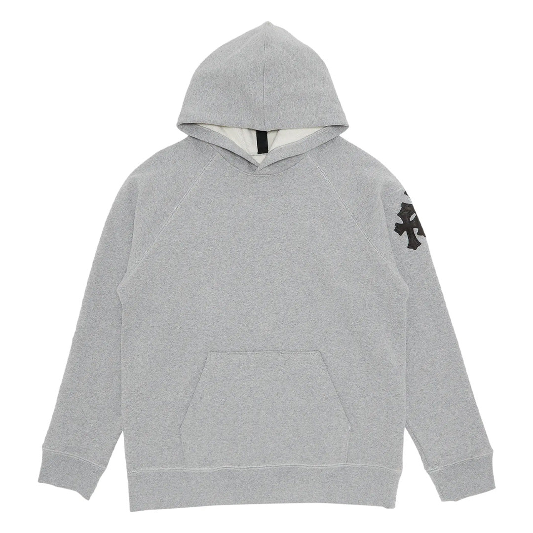 Chrome Hearts Paper Jam Triple Cross Leather Patch Hoodie Grey
