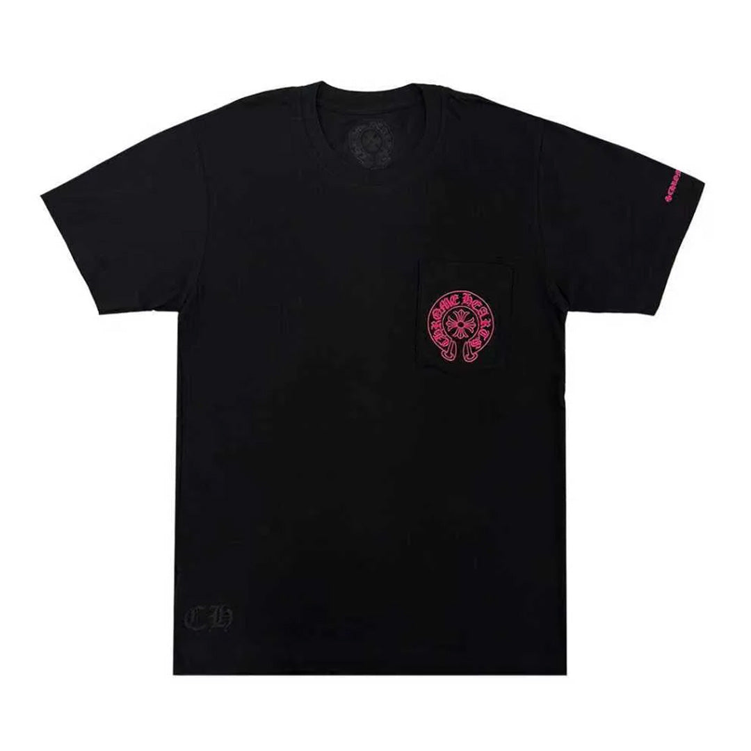 Chrome Hearts Pink Horseshoe Pocket T-Shirt Black