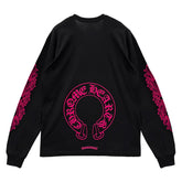 Chrome Hearts Pink Horseshoe Floral Long Sleeve T-Shirt Black