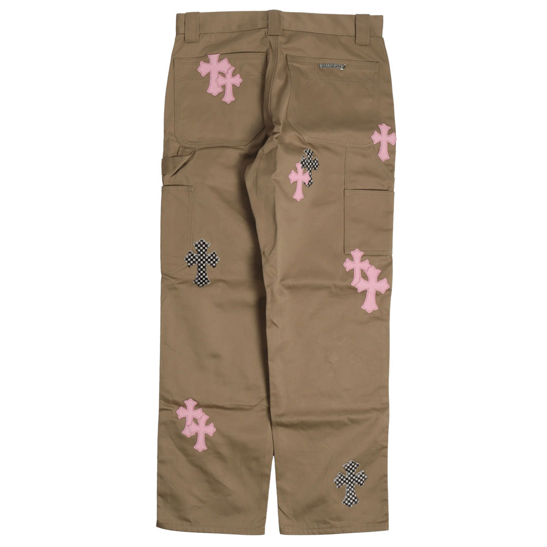 Chrome Hearts Pink Leather Cross Patch Carpenter Pants