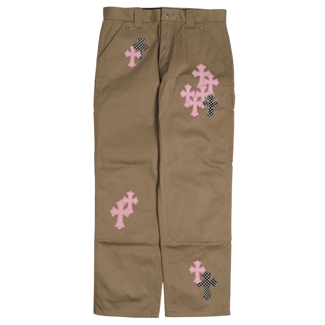 Chrome Hearts Pink Leather Cross Patch Carpenter Pants