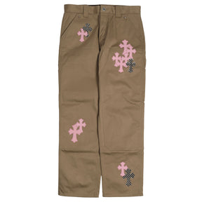 Chrome Hearts Pink Leather Cross Patch Carpenter Pants
