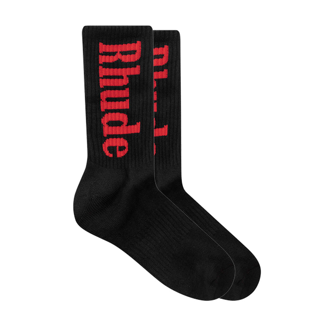 Rhude Vertical Logo Socks Black Red