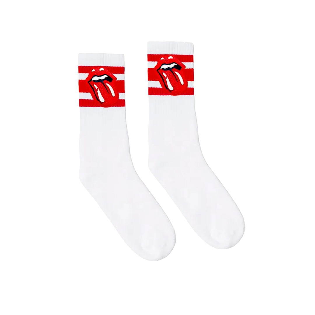 Chrome Hearts Rolling Stones Leather Patch Socks White Red