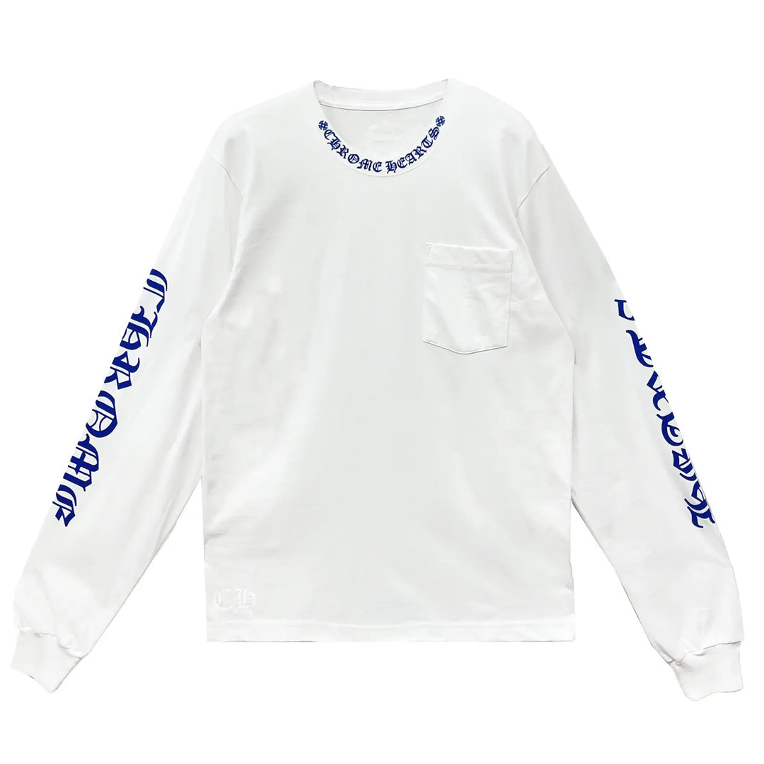 Chrome Hearts Neck Logo Long Sleeve T-Shirt White Blue