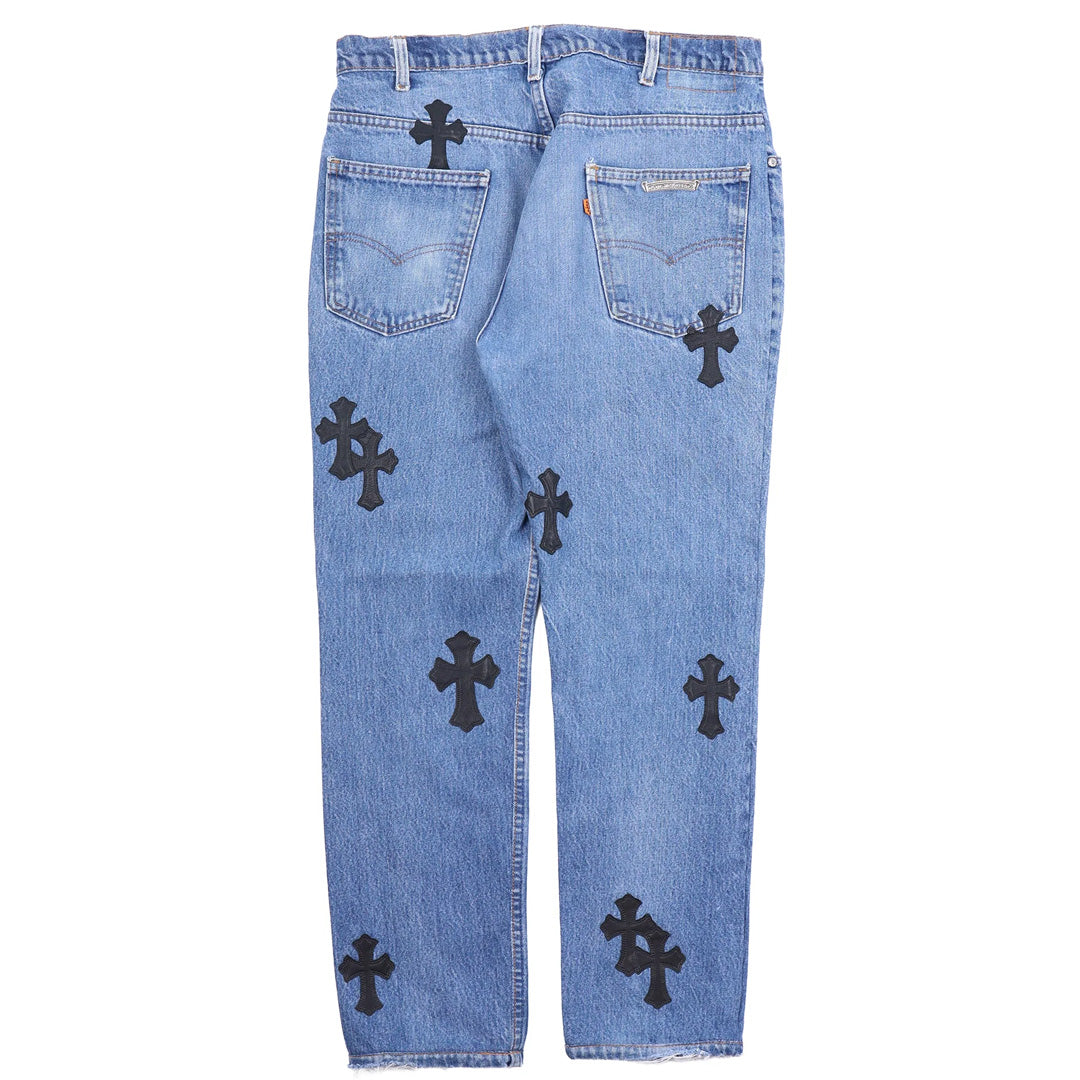 Chrome Hearts Levis Orange Tab 505 Light Wash Cross Patch Jeans
