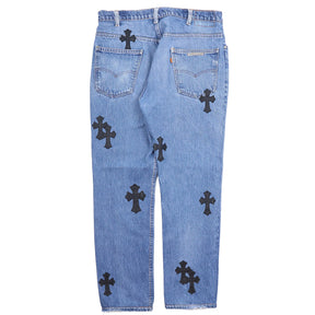 Chrome Hearts Levis Orange Tab 505 Light Wash Cross Patch Jeans