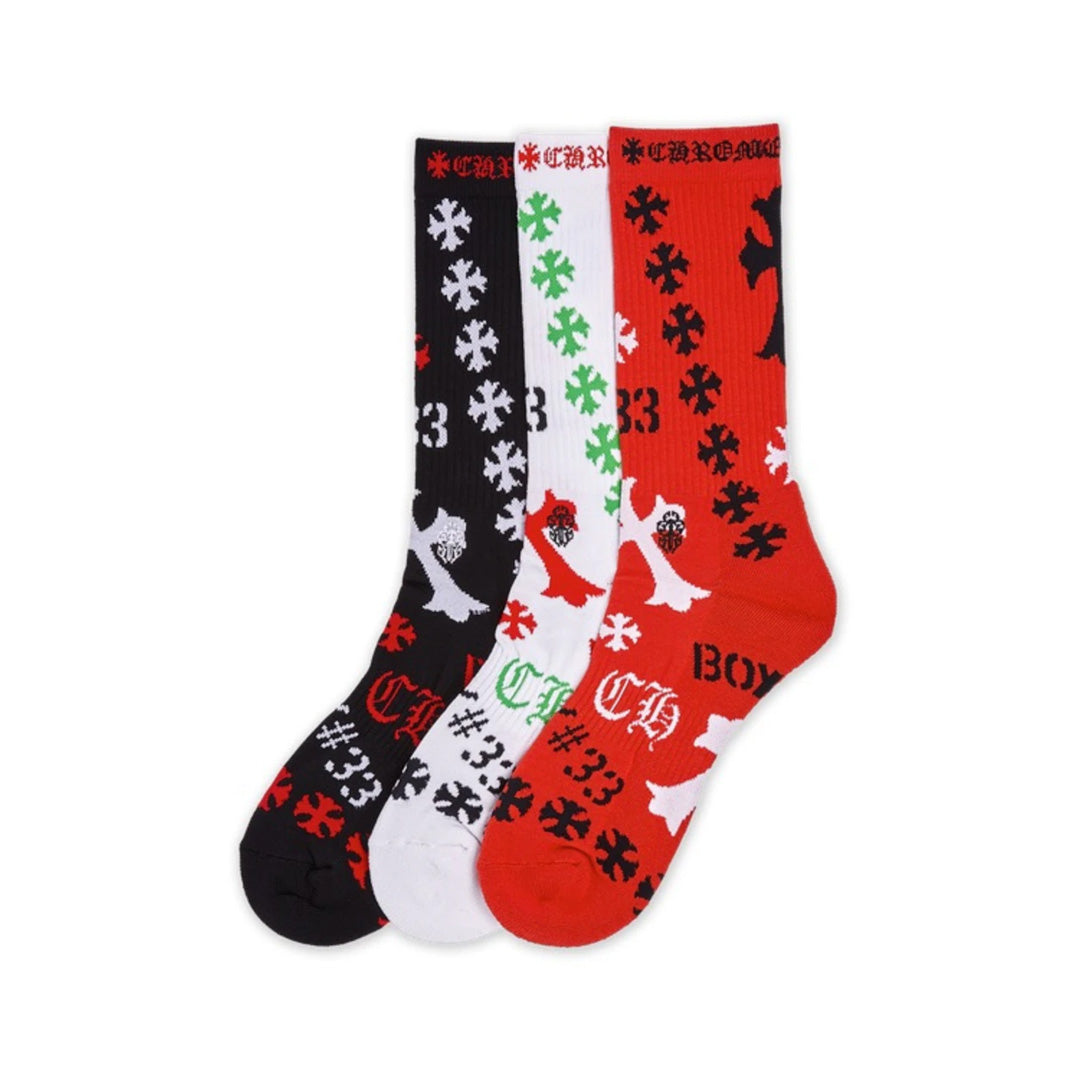 Chrome Hearts Crosses Stencil Socks 3 Pack