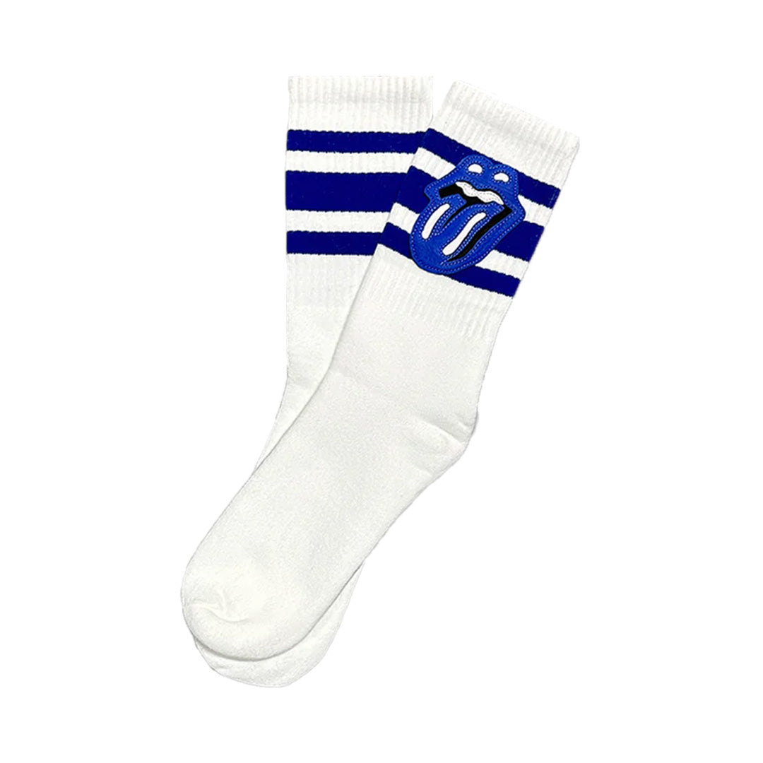 Chrome Hearts Rolling Stones Leather Patch Socks White Blue