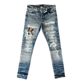 Amiri Leather Staggered Vintage Indigo Jeans
