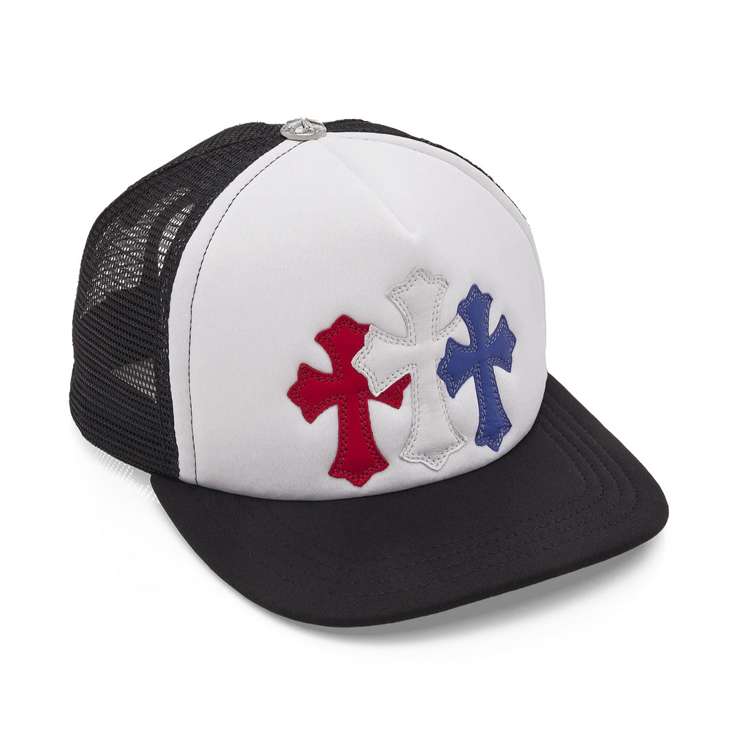 Chrome Hearts Cemetery Triple Cross Trucker Hat Red White Blue