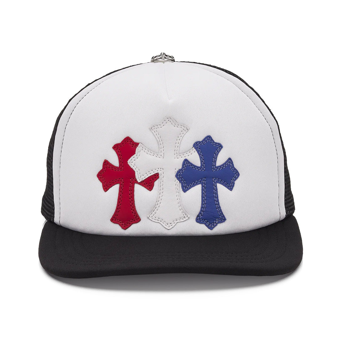Chrome Hearts Cemetery Triple Cross Trucker Hat Red White Blue