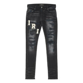 Amiri Varsity Applique Jeans Black