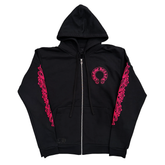 Chrome Hearts Floral Horseshoe Logo Zip Up Hoodie Black Pink