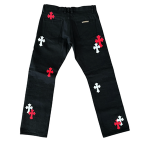 Chrome Hearts White/Red Cross Patch Jeans