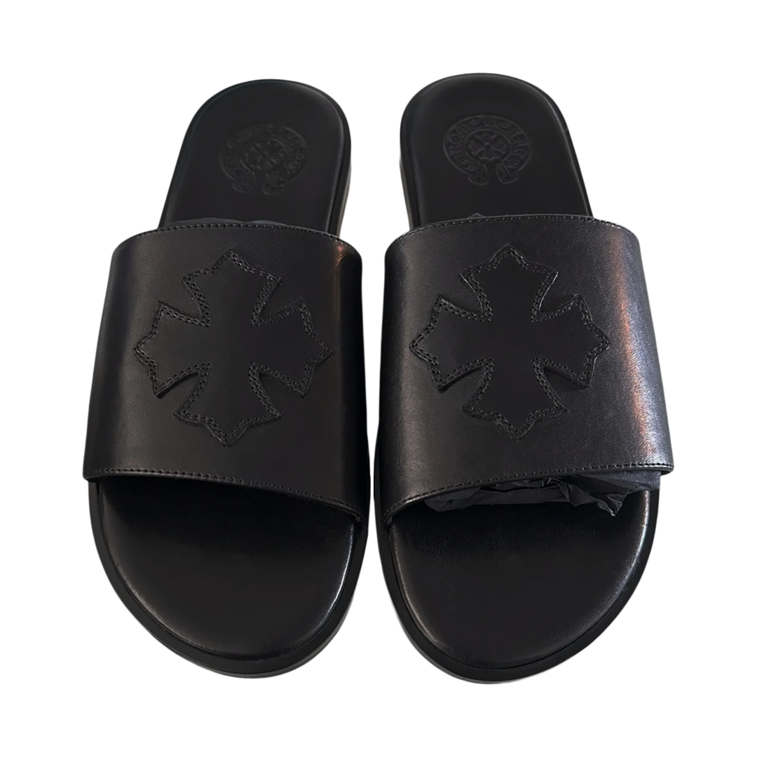 Chrome Hearts Leather Cross Patch Slide Black