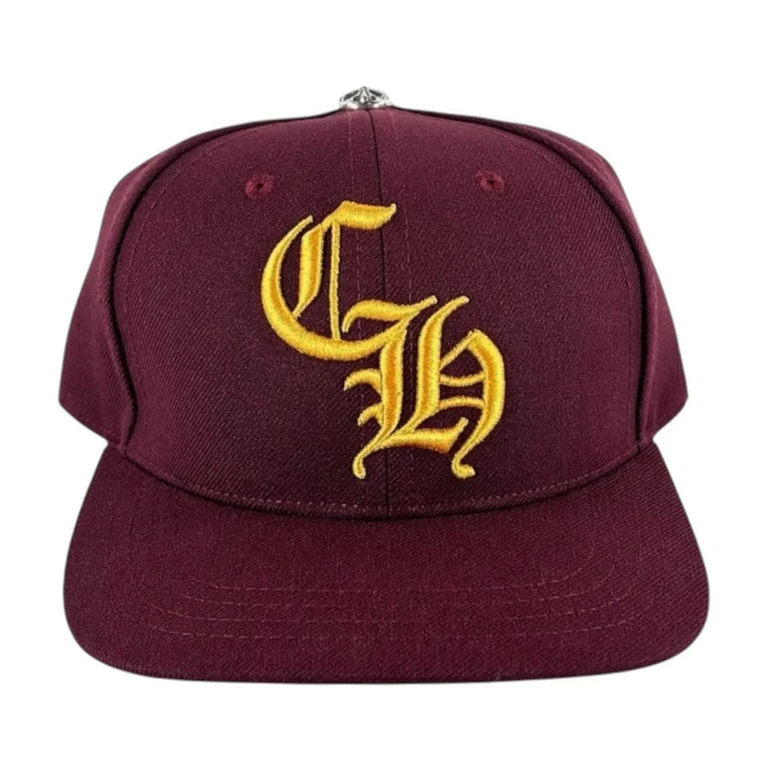 Chrome Hearts Embroidered CH Logo Baseball Hat Burgundy Gold
