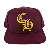Chrome Hearts Embroidered CH Logo Baseball Hat Burgundy Gold
