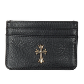 Chrome Hearts Black Leather Card Holder With Silver Cross