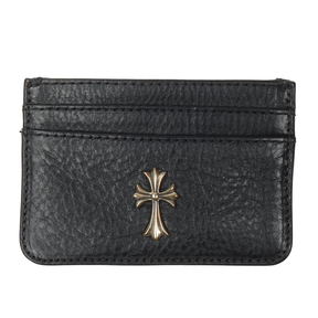Chrome Hearts Black Leather Card Holder With Silver Cross