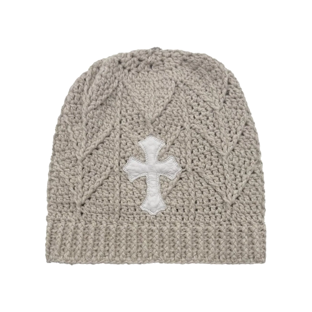 Chrome Hearts Cashmere Knit Cross Patch Beanie Cream